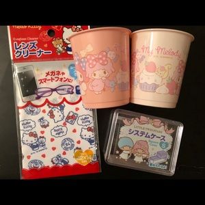 Sanrio bundle - cups, eyeglasses cleaner, box